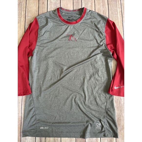 Nike Pro Combat Men's M Swingman Griffey 3/4 Sleeve Baseball Fitted Shirt Red - Picture 1 of 9